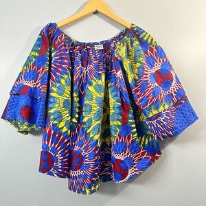 Advance Apparels Blue and Yellow Ruffled Off-the-Shoulder Blouse FREE SIZE